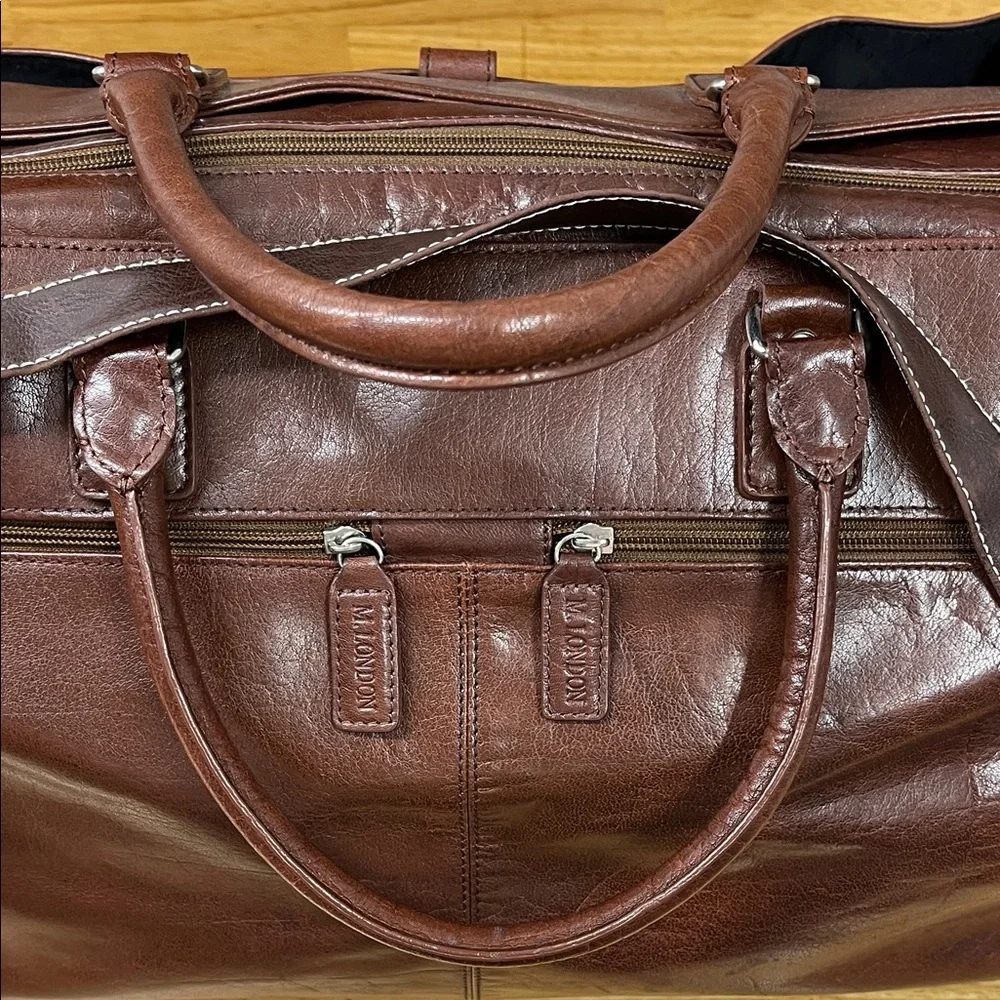 M London Large Classic Brown Leather Duffel Bag for Men